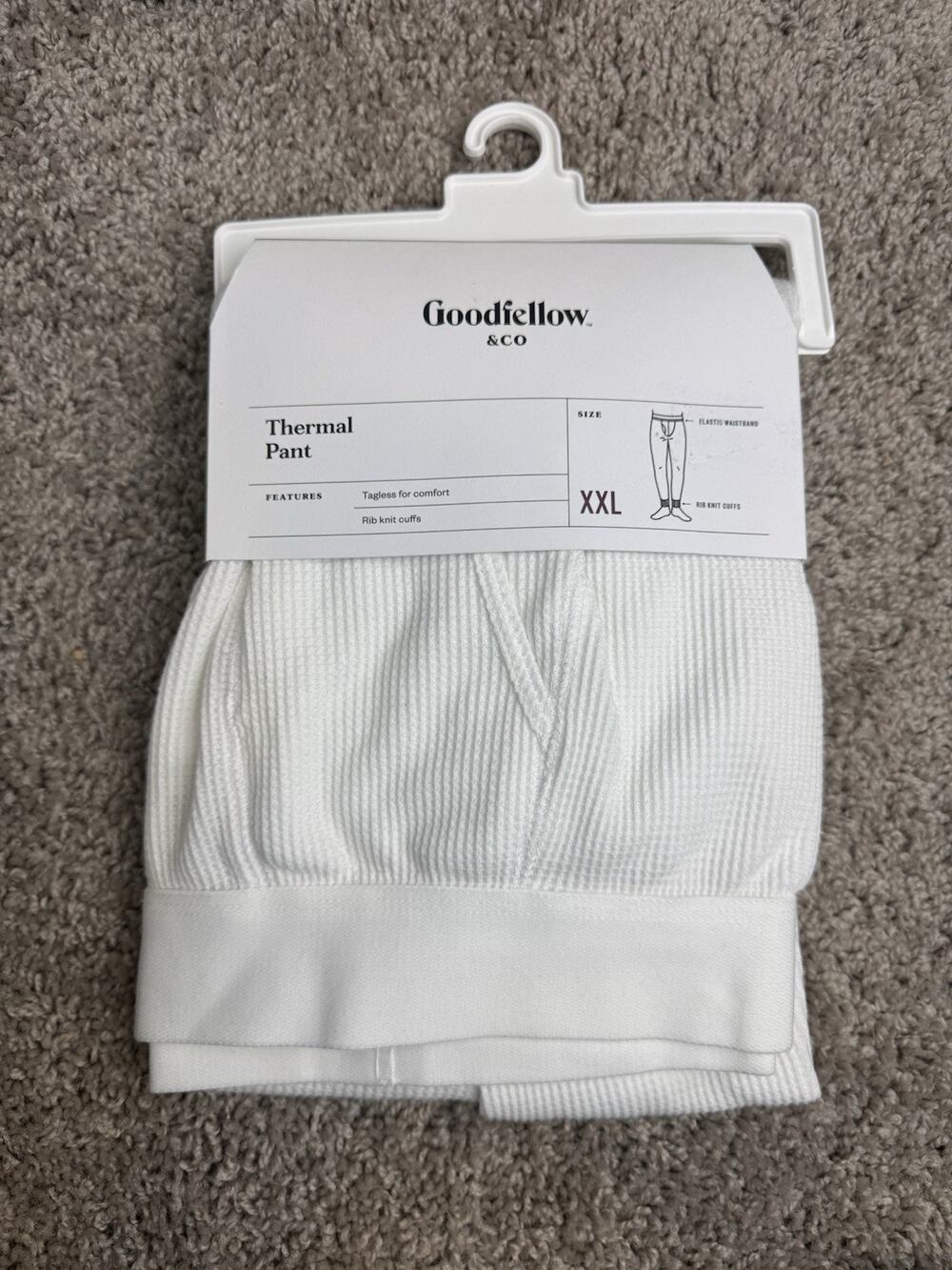 Goodfellow & Co Men’s Thermal Pants White XXL Tagless Rib Knit Cuffs Warm